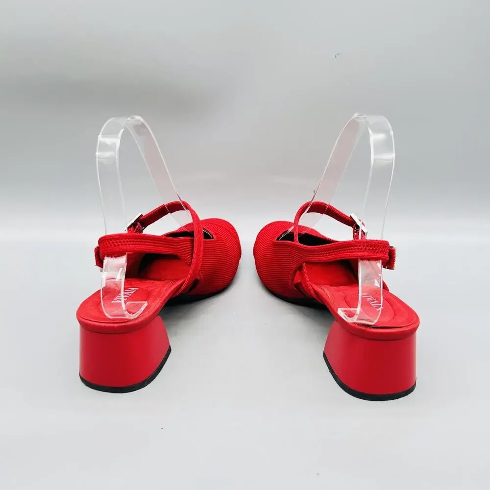 VIVAIA Shoes Womens 6 Red Knit Slingback Block Heel Round Toe Pumps Comfort